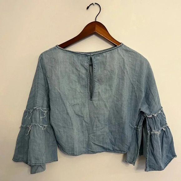 Zara denim style top with statement sleeves size  small - Picture 5 of 6